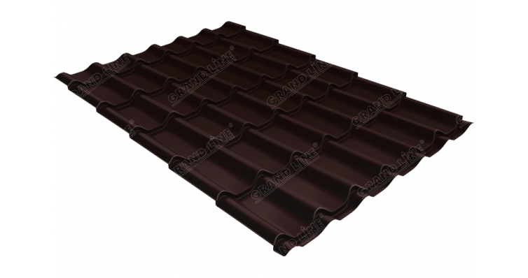 Металлочерепица классик Grand Line толщина листа 0.5 покрытие Velur RAL 8017 шоколад